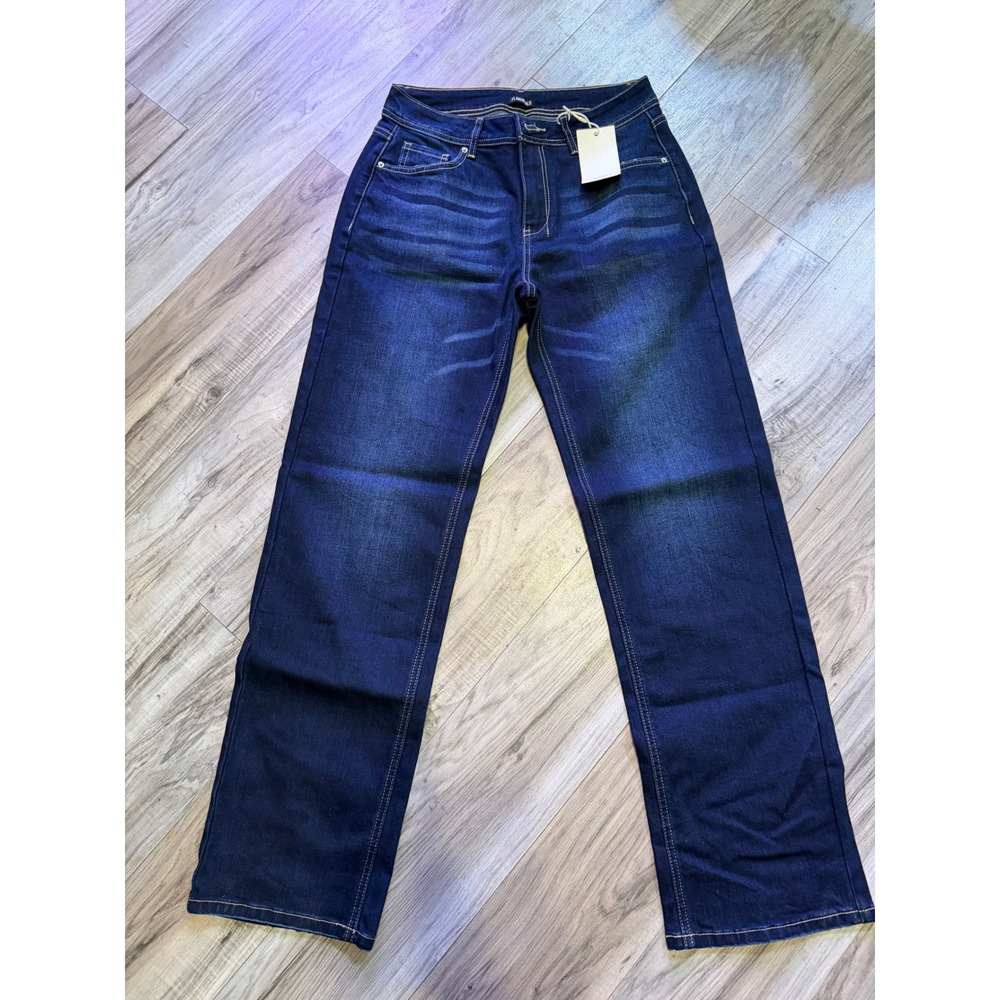 Flamingals Womens Dark Wash Straight Leg Jeans High Rise Stretch Size S #80292